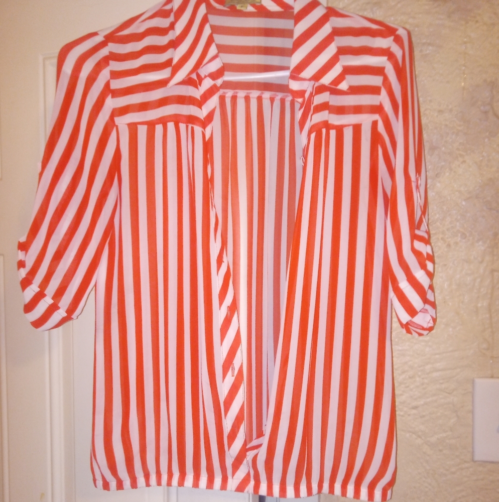 Sifa fashion orange white striped button down front lightweight blouse size 6